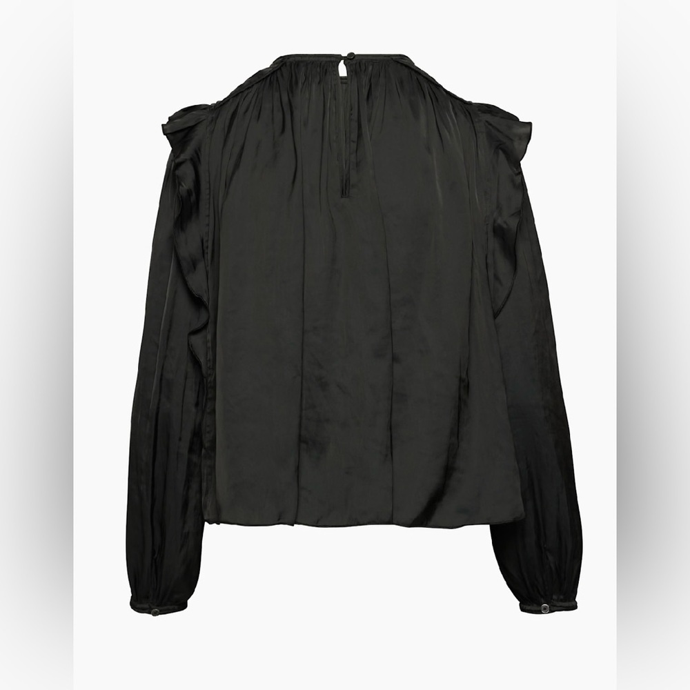 Wilfred Ruffle Blouse Women‎ Small Black Satin Long Sleeve Gathered Top - Picture 7 of 15
